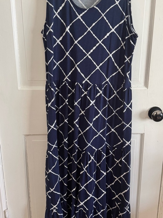 Lands' End Dresses & Skirts - Women’s Lands' End Navy Blue Cozy Maxi Dress with White Lattice Print Size L